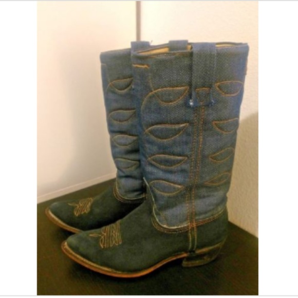 Womens Vintage Acme Blue Suede Denim Cowboy Western Boots SIZE 6 M Womens Vintage Acme Blue Suede Denim Cowboy Western Boots SIZE 6 M